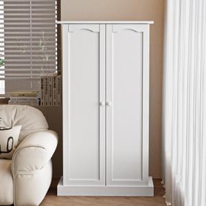 50" LED Kitchen Pantry Cabinet with 3 Adjustable Shelves and 2 Doors Wood Pantry Storage Cabinet with Handle for Kitchen Living Room and Dinning Room White