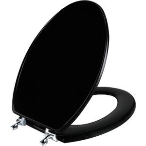 Angol Shiold Wood Toilet Seat, Zinc Alloy Hinges (Elongated, Black)