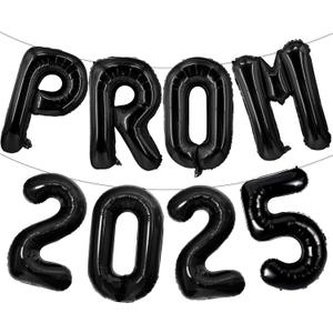 2 x Prom 2025 Balloons Black 16 Inch Prom 2025 Party Graduation Banner Decorations for 2025 Prom Night Graduation Party Decorations