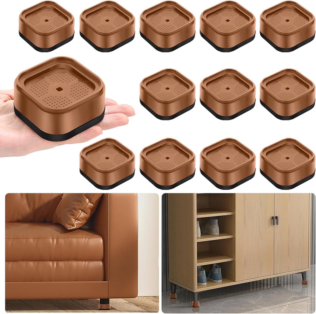 shouwuhho 12 Pack Furniture Risers Adjustable Bed Risers Heavy Duty Lifts Height 1", Square Stackable Bed Risers 1, 2 or 3 Inch for Desk Leg Table Couch Sofa Chair Bed Frame Legs Dorm, Brown