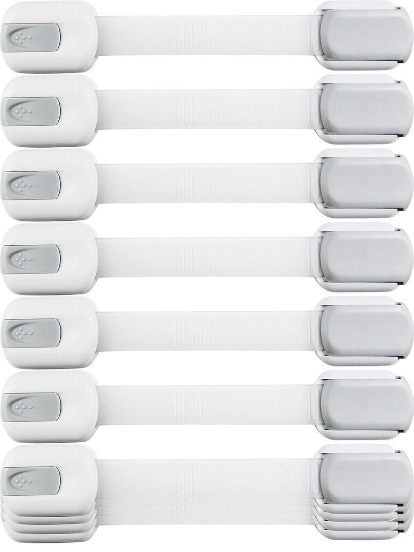 Child Safety Strap Locks (10 Pack) Baby Locks for Cabinets and Drawers, Toilet, Fridge & More. 3M Adhesive Pads. Easy Installation, No Drilling Required, White/Gray (10 Count (Pack of 1))