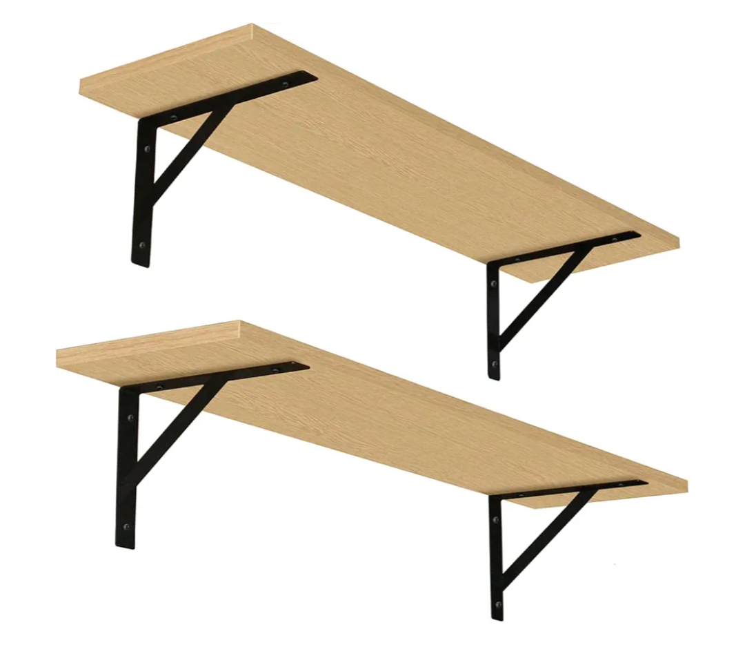 DINZI LVJ Long Wall Shelves, 31.5 Inch Wall Mounted Shelves Set of 2, Easy-to-Install, Wall Storage Ledges with Sturdy Metal Brackets for Living Room, Bathroom, Bedroom, Kitchen, Natural