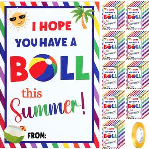 Motiskyy 50 Sets End of Year Student Cards Last Day of School Card with String Summer Holiday Gift for Classroom Graduation Party Teacher Student Award(Beach Ball)