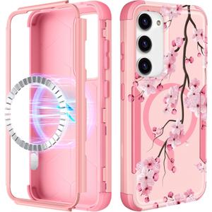 LISEVO for Samsung Galaxy S24/S25 Case - [Compatible with MagSafe] Women Girls Cute Magnetic Protective Phone Cover Girly Flower Pretty Heavy Duty Shockproof Funda for Samsung S24/S25 Cases (Blossom)