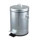 Bathroom Trash Can with Lid, Small Waste Basket for Home Bedroom, Retro Step Garbage Can with Soft Close, Vintage Office Trash Can, 5 Liter/ 1.3 Gallon, Glossy Grey