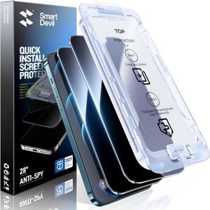 SMARTDEVIL 2PACK Privacy Screen Protector for iPhone 12 Pro Max Shatterproof Tempered Glass [True 28Anti Spy] [9H Hardness] [Auto Dust-Elimination Install], [Bubble Free]