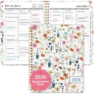 2026 Appointment Book Planner, Quarter-Hourly, Weekly & Monthly Appointment Planner (January 2026 - December 2026), 8.5"x11" Schedule Book with Flexible Cover & Tabs, Perfect for Office School Supplies - Wildflowers