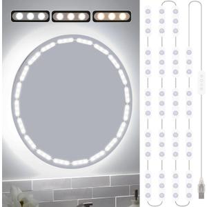 LED Vanity Lights for Mirror, 16ft Makeup Strip Light, 3000K 4000K 6000K & 10 Level Brightness Adjustable, USB Cable, Hollywood Mirror Light Stick-On for Makeup Dressing Room Bathroom Bedroom (20 Lights (White))
