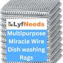 3 x Non Scratch Wire Dishwashing Rag, 8 Pack Double Layer Reusable Wire Dishcloth, Silver Mesh Metal Cleaning Cloth for Pots, Pans, Sink, Steel Cookware, Wet & Dry Cleaning