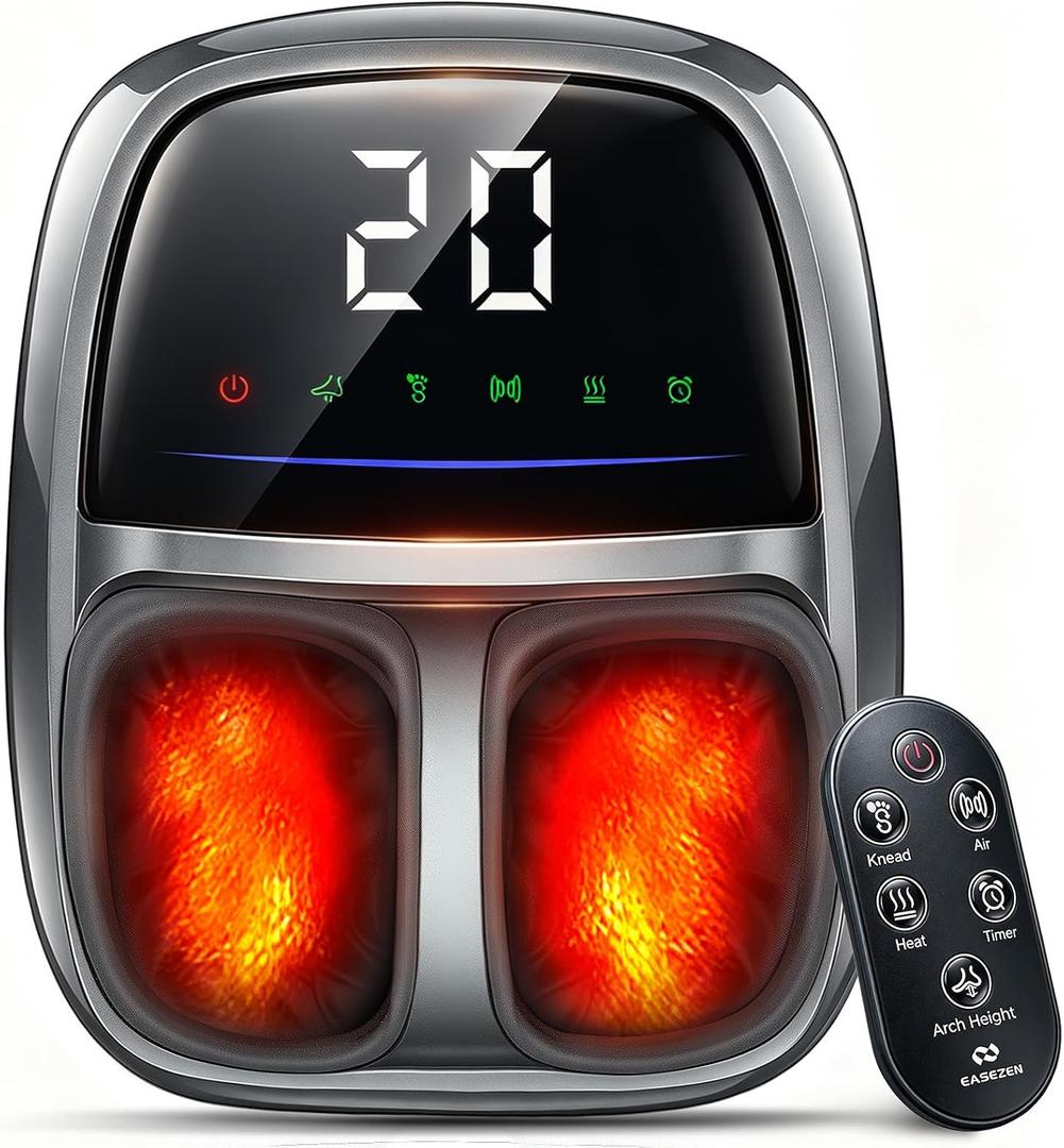 EaseZen Foot Massager with Heat, Upgraded Adjustable Arch Lift & Large LED Touchscreen, Deep Kneading Shiatsu Foot Massager for Neuropathy, Plantar Fasciitis Relief, High Arch & Elderly