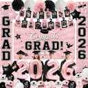 2026 Graduation Decorations, Pink Themed Class of 2026 Decorations Set, Congrats Grad Backdrop, Photo Banner, Door Banner, Balloons and Pom Poms Supplies for High School College Graduation Party