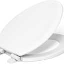 KOHLER Stonewood Quiet-Close, Elongated Toilet Seat Soft Close, Durable Wood, Easy Installation, Universal Fit, Home Essentials, White Finish, K-20466-0