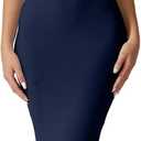 QINSEN Women's Square Neck with Lace Detail Long Maxi Dress Sleeveless Lounge Ribbed Full Length Dresses (Large, Navy)