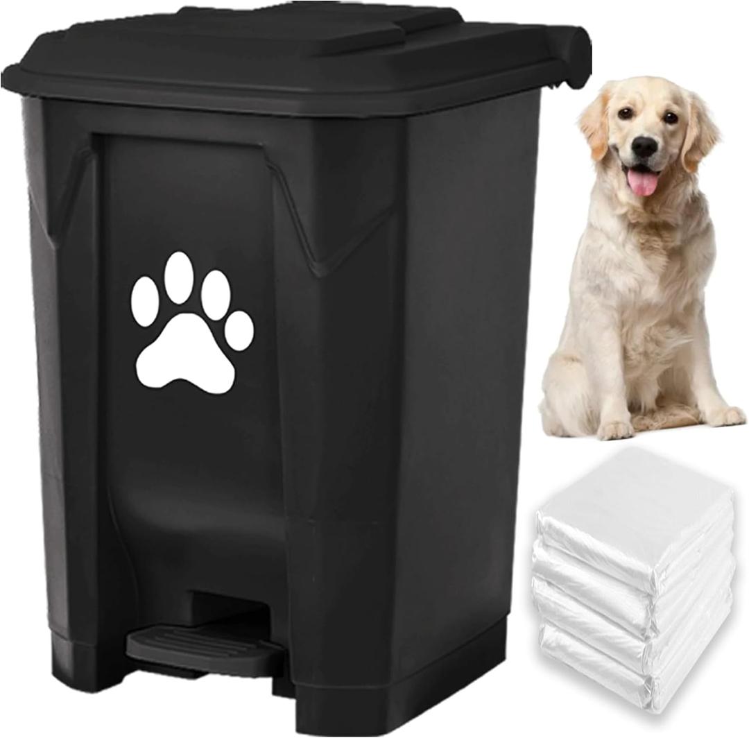tebiete Dog Poop Trash Can Outdoors Pet Waste Station with Lid Dog Waste Disposal Container with Removable Inner Bin Bucket Hands-Free Pedal Garden Yard Home with Waste Bags, Black (1Pack)