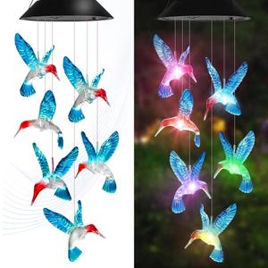 Hummingbird Solar Wind Chimes for Outside - AIONASA Color Changing LED Outdoor Solar Lights Waterproof Windchimes, Hanging Gifts for Mom Grandma Women, Home Garden Patio Yard Porch Decoration