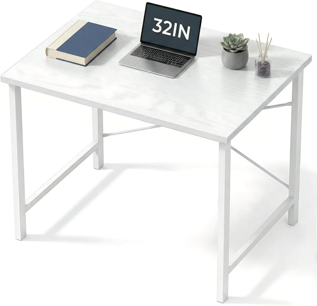 Sweetcrispy 32-Inch Small Computer Desk for Bedroom, White
