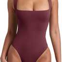 REORIA Butsmooth Womens Sexy Sleeveless Square Neck Double Lined Basic Bodysuit Tank Tops, Small