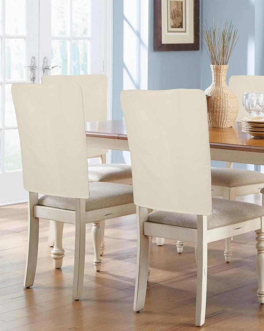 Cream Beige Chair Back Covers for Dining Room, Farmhouse Solid Cream Color Linen Polyester Back Chair Protector, Rustic Modern Art 4 Pcs Back Covers for Dining Chair Decoration, 20 x 19 Inches