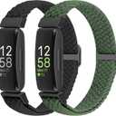 Puhuite Elastic Braided Watch Band Compatible with Fitbit Inspire 3/ 2/ HR/ Ace 3/ 2, Adjustable Stretchy Strap Sport Nylon Loop Replacement Wristband