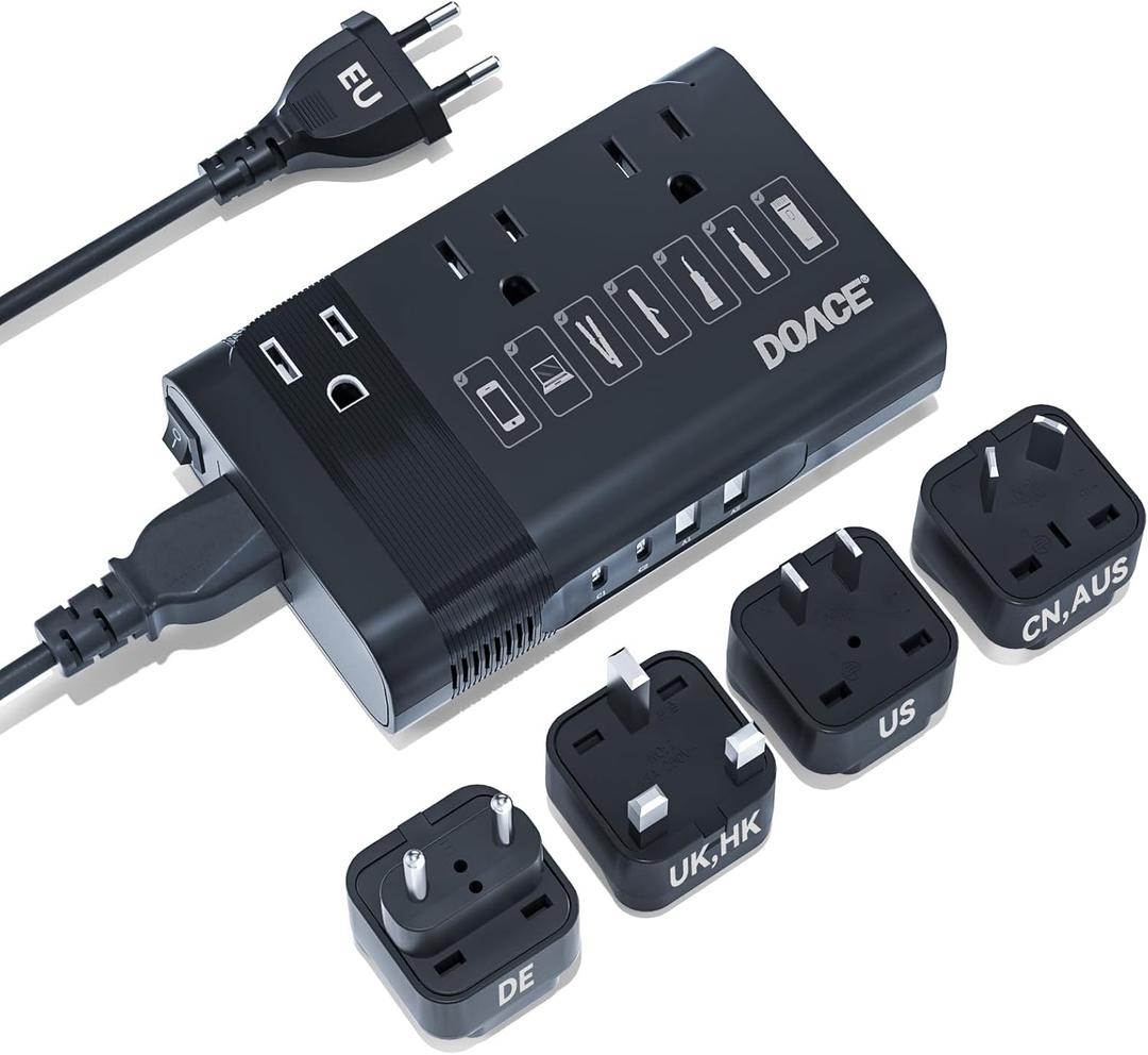 350W Voltage Converter US to Europe, 220V to 110V Converter for European Travel, Power Converter Adapter Combo for Using U.S. Devices Abroad - Hair Straightener Shaver Toothbrush Laptop Camera Phone (Black)