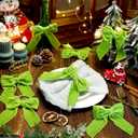 Maxdot 12 Pcs Bow Napkin Rings Valentine's Day Velvet Bow Tie Napkin Holder 4 x 4.9 Inch Serviette Buckles for Valentine's Day Weddings Birthday Party Dinner Table Decor (Green)