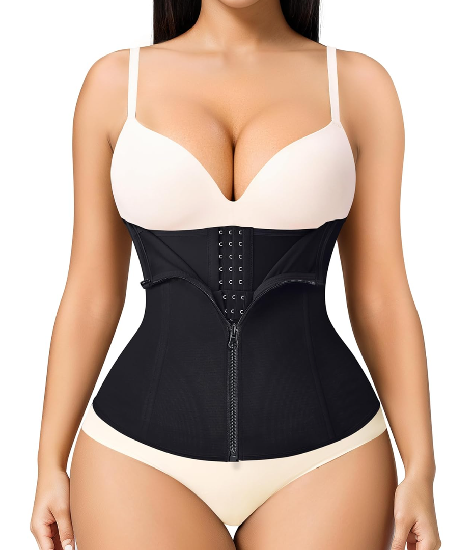 MERYOSZ Zipper Waist Trainer for Women - Mesh Corset Shapewear Tummy Control Body Shaper Waist Cincher Postpartum Girdle S