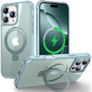 Hocase for iPhone 16 Pro Case 6.3", with Magnetic Ring Stand [Compatible with MagSafe] [Military Grade Protection] Slim Shockproof Translucent Protective Phone Case - Teal