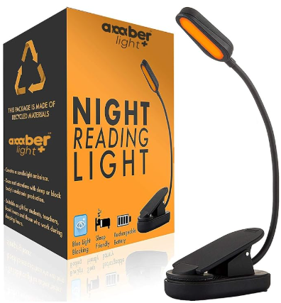 Amber Light + Giftable Amber Book Light  Blue Light Blocking  Night Reading Booklight Store. Rechargeable. 1600K for Reading in Bed at Night. Perfect as a Giftable Kindle Light and LED Book Light.