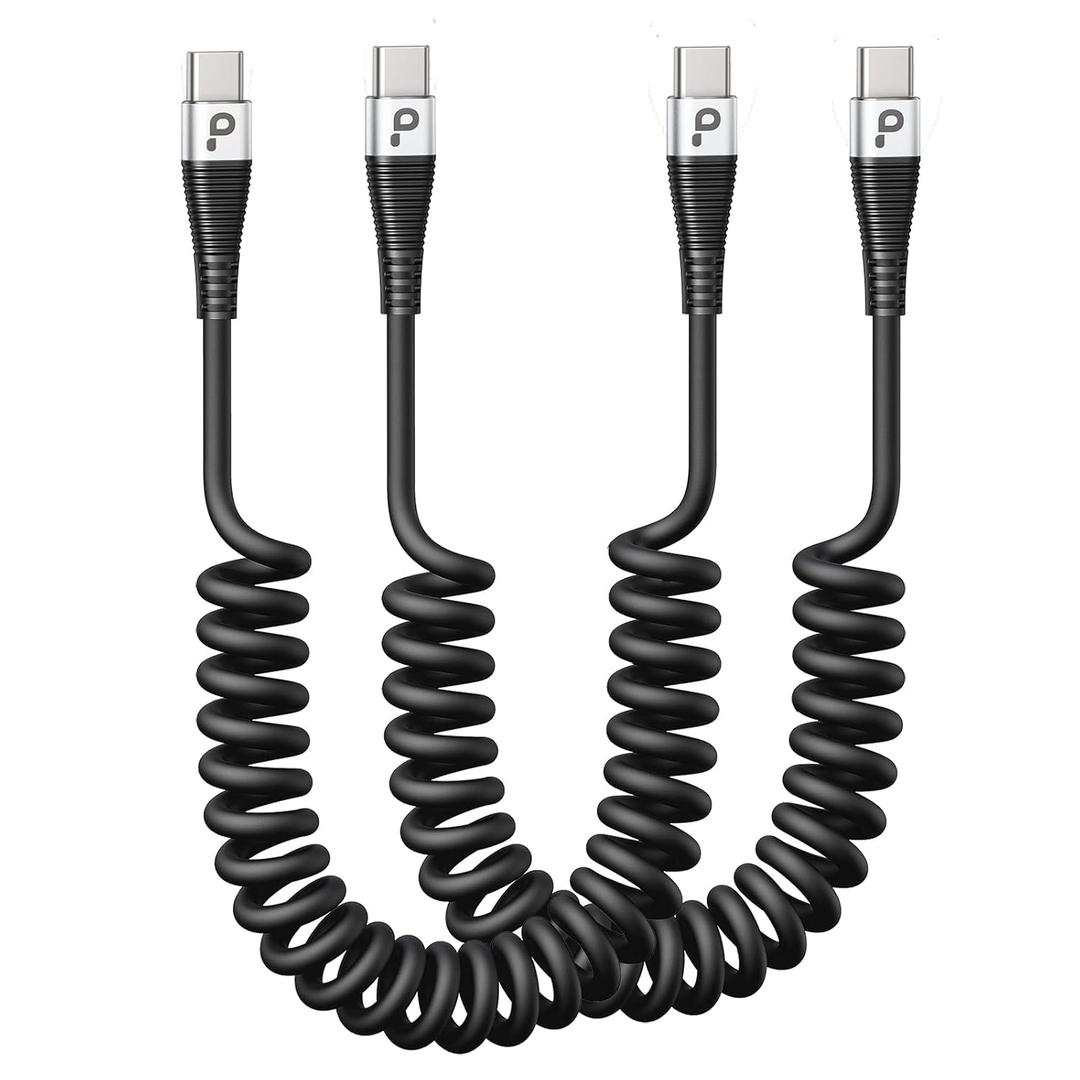 USB C to C 100W 3ft, 2Pack Coiled USB C Charger Cable for Car, Short Type C USBC Fast Charging Cable for iPhone 17/16/15/Pro/Plus/Pro Max/Samsung Galaxy S23, Compatible All Type C Devices