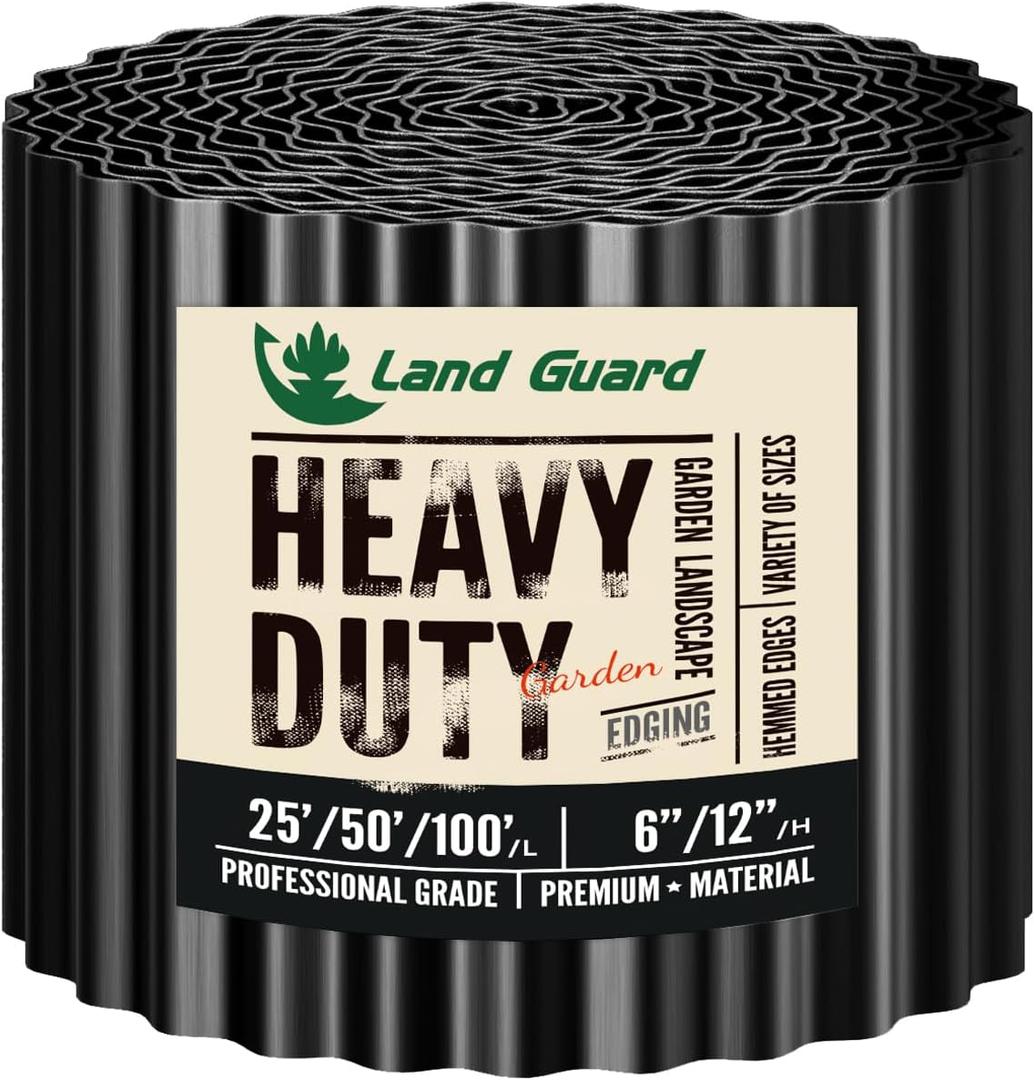 Land Guard Corrugated Garden Edging Border, 6" x 50' Landscape Paver Edging, Tall Landscape Edging, Fence for Garden, Flower Bed, Lawn and Landscape Edging (Glossy Black)