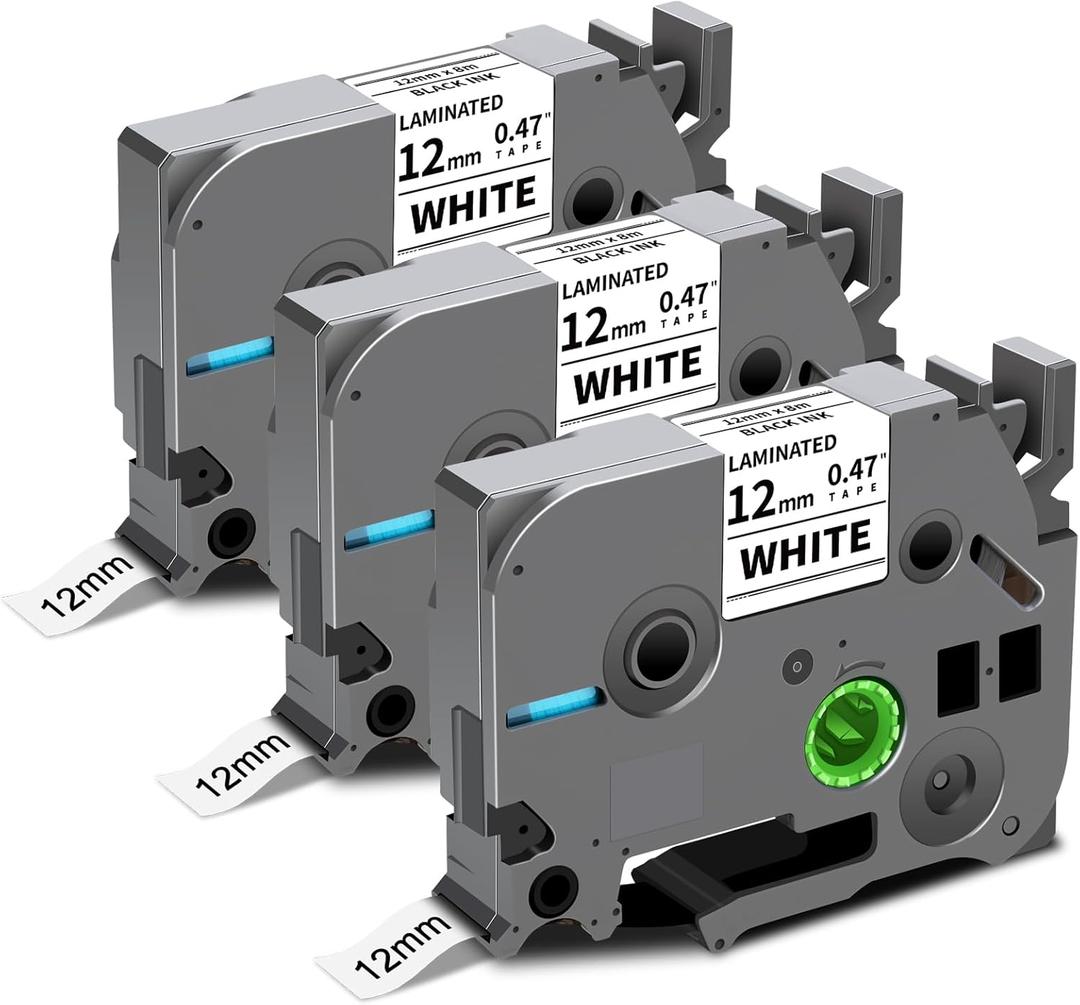 Tze-231 12mm 0.47 Laminated White Tape Replace for Brother P Touch Label Tape Compatible with Brother Label Maker PTouch H110 D220 D600 D410 D210 D200 D400 P700 1280 1880, TZe Label Tape 1/2 Inch, 3 Pack