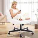 Cross Legged Office Chair, Thick Cushioned Criss Cross Chair with Wheels, Wide Seat Armless Office Chair, Height Adjustable Swivel Vanity Chair for Home and Office, White, 27.1 inches x 25.2 inches x 35 inches