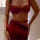 Women's Two Piece Skirt Sets Summer Beach Sexy Ruched Backless Cami Top And Cut Out Skirt Night Out Dress (M)