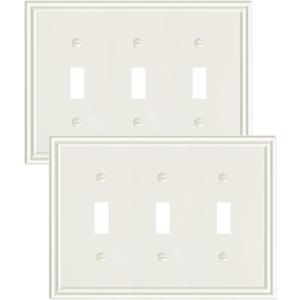 2-Pack Triple Toggle Light Switch Cover Plate, Durable Solid Zinc Alloy Decorative Switch Plate Covers, Light Almond 3 Gang Wall Plate, Corrosion Resistant