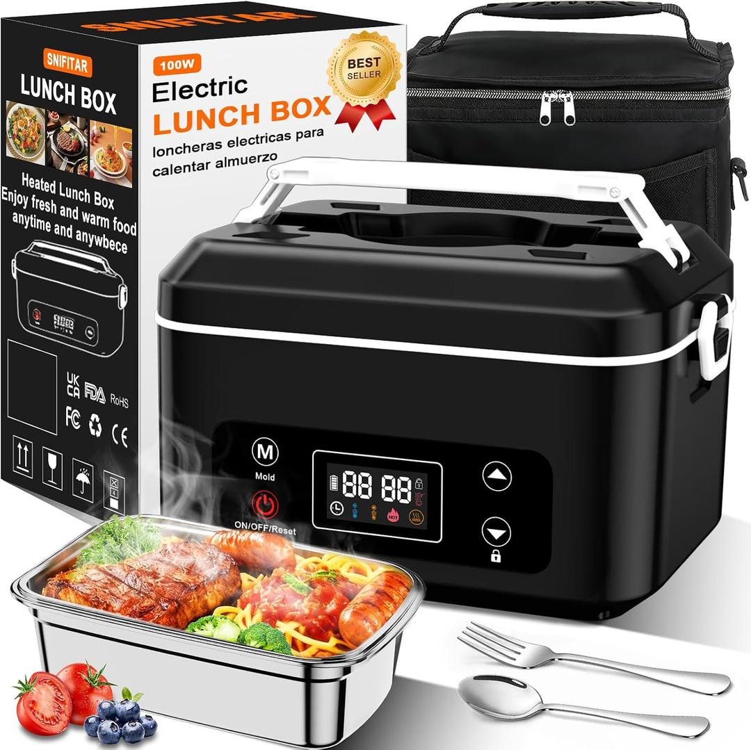 Heated Lunch Box,Electric Lunch Box, Lunch Box Battery Powered, Pro 24000mah,5.5 Cups Portable Food Heater-3D-5 Side Heating-Intelligent Temperature Control,Suitable For Trucks,Offices(Black/White)