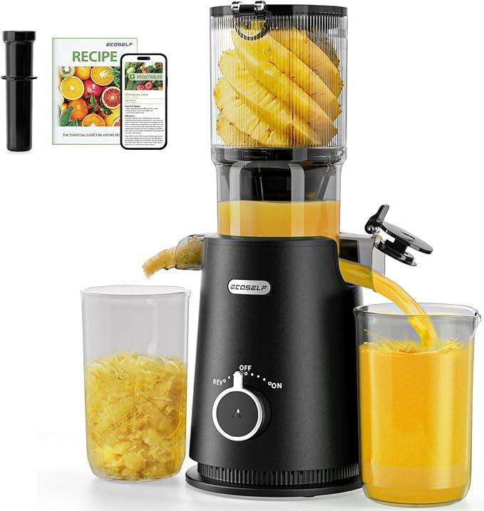 ECOSELF Juicer Machines, Cold Press Juicer For Whole Fruits & Vegetables, Slow Masticating Juicer Self Feeding for Juice Extractor Machine