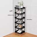 6 Tier Vertical Narrow Shoe Rack, Stackable Tall Skinny Shoerack, Compact Single Shoes Storage Tower for Slim Space, Corner Plastic Shelves, for Hallways, Entryway, Bedrooms Organizer, Black