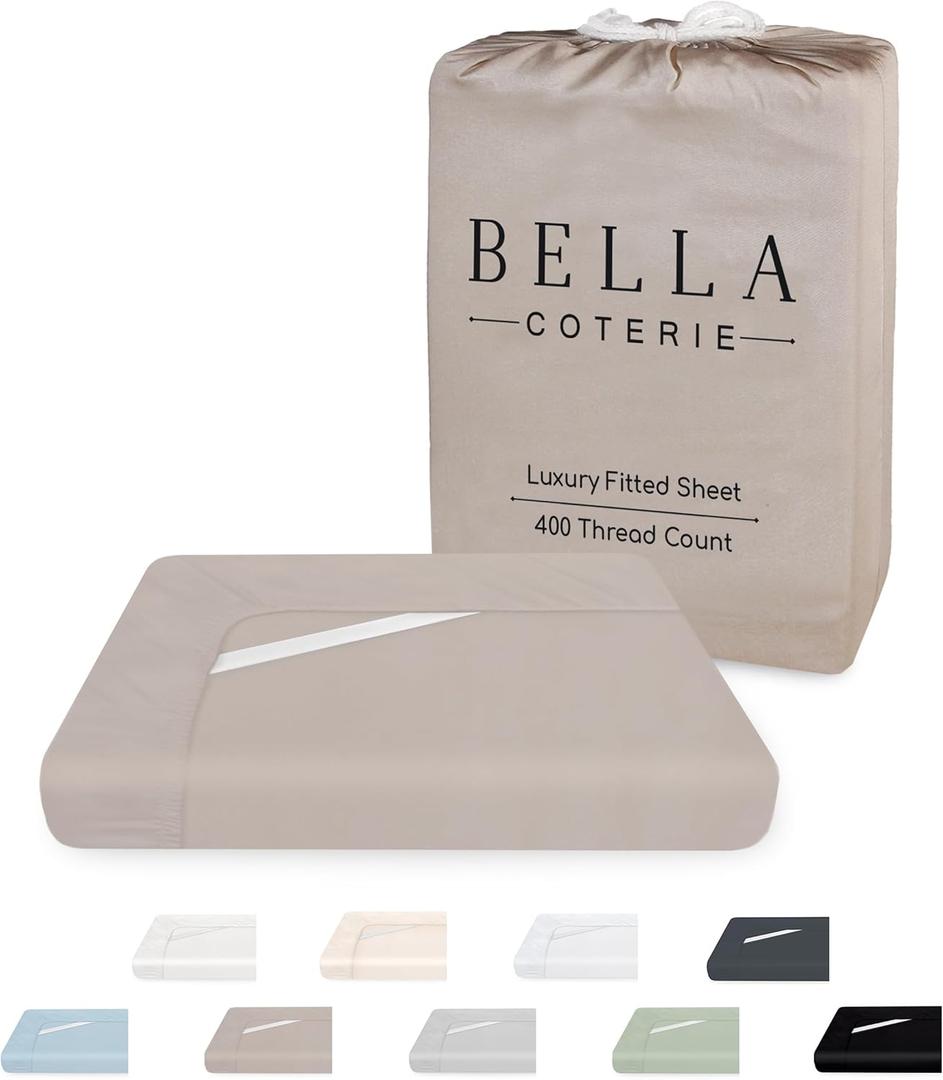 Bella Coterie Queen Size Fitted Sheet Only | Luxury Bamboo Viscose | 100% Organically Grown | Ultra Soft | Cooling for Hot Sleepers | 18" Deep Pocket [Dune]