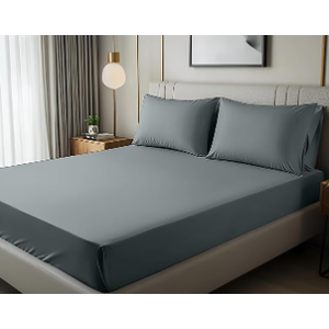 Bedding Queen Fitted Sheet - Bottom Sheet - Deep Pocket - Soft Microfiber - Shrinkage and Fade Resistant - Easy Care -1 Fitted Sheet Only (Grey)