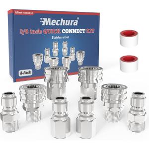 3/8" Pressure Washer Quick Connect Kit, Female and Male Swivel Fitting, Stainless Steel Adapter Set 3/8 Quick Connect Fittings Coupler (8 Pcs)