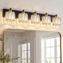VOLISUN Crystal Vanity Lights for Bathrooms, 5 Light Bathroom Vanity Light, Black and Gold Bathroom Light Over Mirror, Modern Bathrooms Lights Fixtures-UL Certificated(Exclude Bulb)