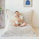 MAXYOYO Giant Bean Bag Chair with Pillow, 3 in 1 Convertible Bean Bag Chair for Adults with Washable Cover, Removable Floor Cushion Stuffed Floor Lounger for Living Room Bedroom, White, Queen