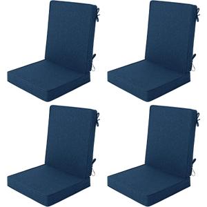 Outdoor Chair Cushions 20x20, Water-Resistant & Fade-Resistant, Patio Furniture Lawn Dining Chair Seat Replacement with High Back, Ties Zipper, Removable Cover, Set of 4, Navy Blue