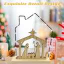 Wooden Nativity Scene Sets with LED Lights - Stable Nativity Set of Figurines Christmas Indoor Holy Family Figurines Table Sign Religious Party Mantle Fireplace Home Jesus Office Desk Decor