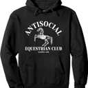 Equestrian Antisocial Club Skeleton Horse Pullover Hoodie (Small, Black)