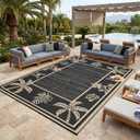 Garvee Outdoor Rug 9x12 Waterproof for Patios, Reversible Plastic Straw Rug, Tropical Leaf Indoor Outdoor Rugs, Large Area Rug for RV, Camping, Deck, Picnic Mat, Outside Carpet