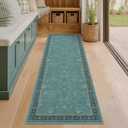 Hazo Haus Boho 2x6 Non Slip Kitchen Rug Runner - Teal Washable Rug for Bathroom, Laundry Room, Hallway, Non Slip with Rubber Backing, Floral Aqua Blue Unique Runner Décor