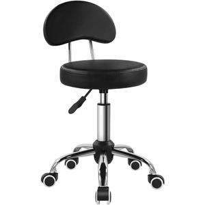 KKTONER Rolling Stool with Mid Back Height Adjustable Chair PU Leather Swivel Chair with Wheels for Office Home Task Drafting (Black)