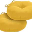 Round Outdoor Chair Cushions, Tufted Bistro Chair Cushions with Ties, Thickened Round Seat Cushion for Patio Furniture, 2 Pack, 15x15 Inch, Yellow