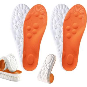 4D Cloud Insoles for Men Women, Breathable Memory Foam Cloud Massage Insoles,Arch Support & Cushioned Comfort,Relief Foot Pain,Trim to Fit All Shoe Types(2 Pairs-Orange, Men 11-12/Women 13-14)